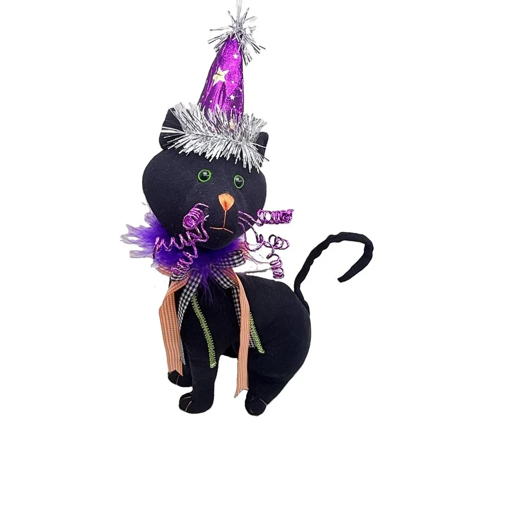 Halloween Black Cat Witch Decor 15in Whimsical Spooky Figurine Witchcore